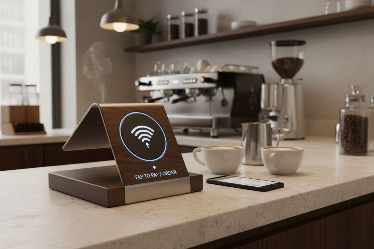 Coffee shop display stand have nfc