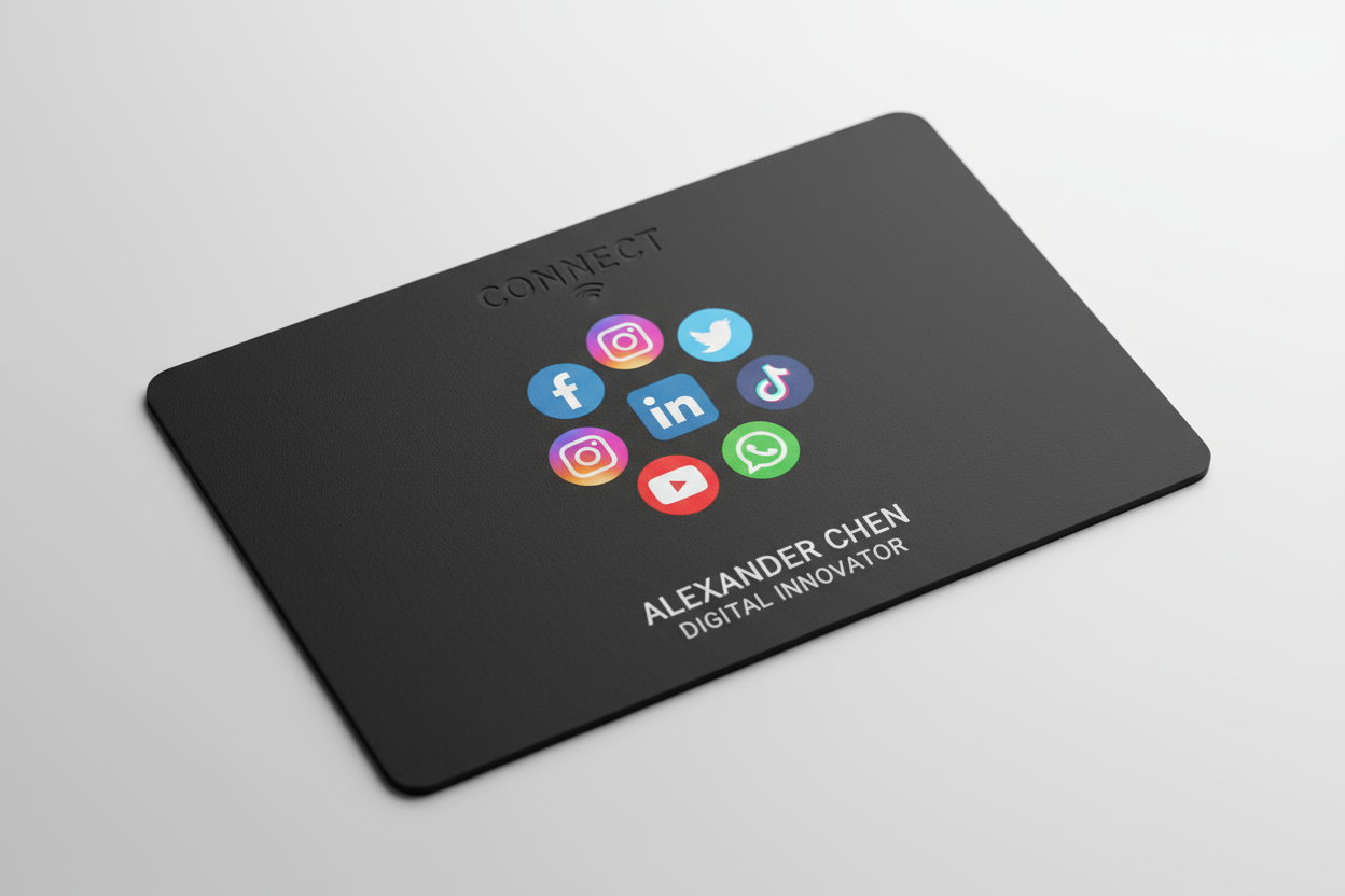 nfc card holding all social media icons