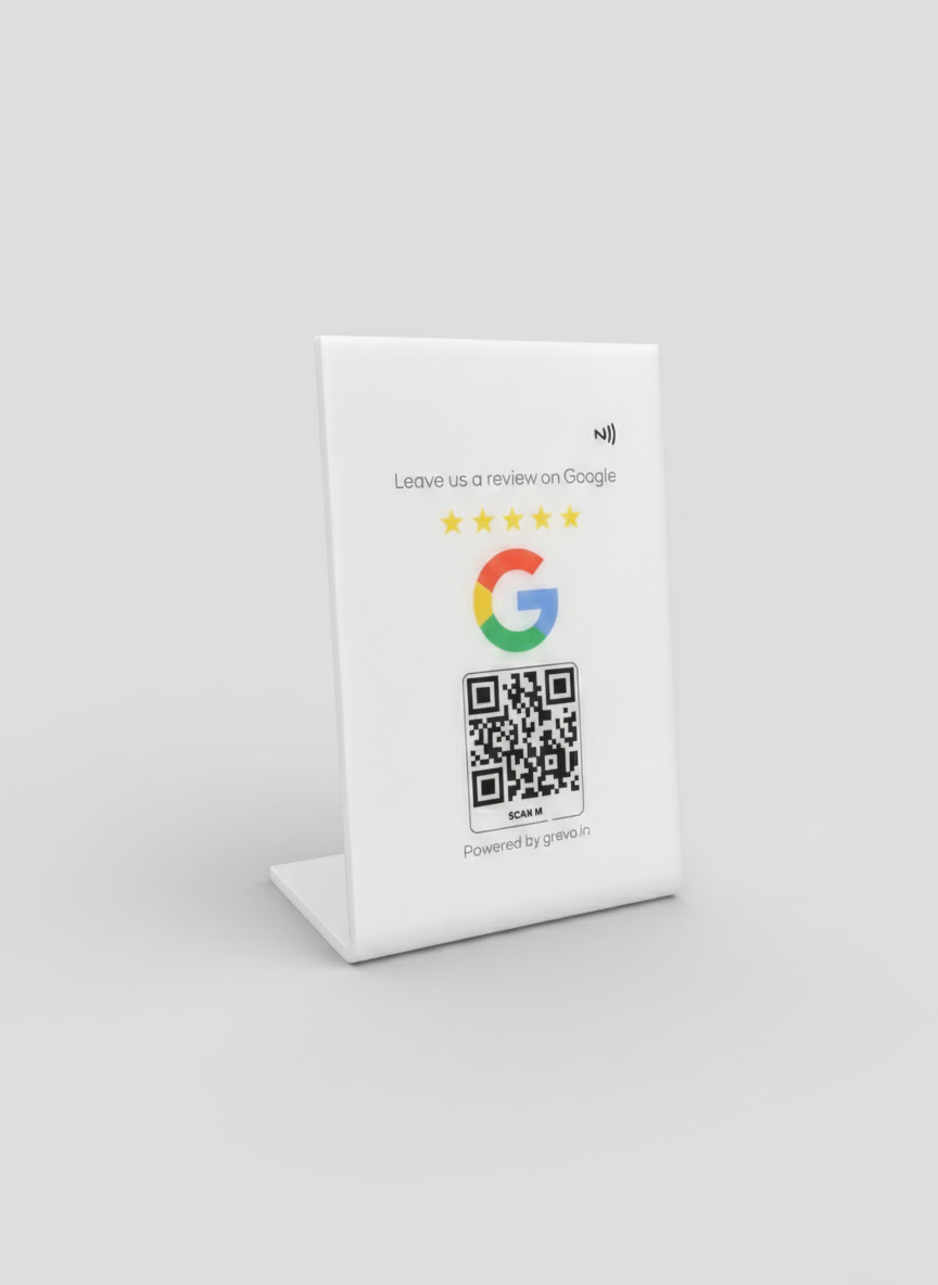 Smart NFC Google Review Stand – Instant 5-Star Reviews with Tap & Scan (18x12 cm)
